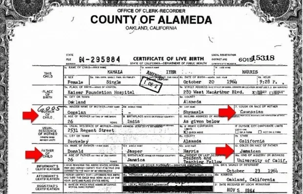 Kamala Harris’ birth certificate shared online after Trump questions race