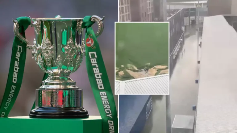 First Carabao Cup fixture involving Premier League club called off after flooding leaves stadium with ‘sinkhole’ in the pitch